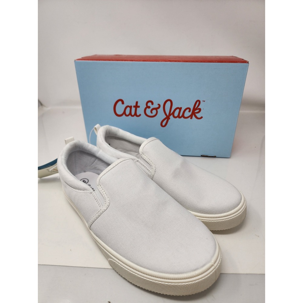 Cat & Jack Girls Hollis Slip On Sneakers White Cotton Canvas Casual Size 6